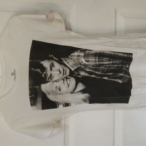 Screen print tee of young David Bowie and Debbie Harry. No yellow armpits!